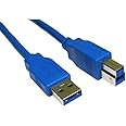 World of Data USB 3.0 A to B Cable, 3m, Super Speed 5Gbps, 100% Copper, Shielded, Gold Contacts, Blue