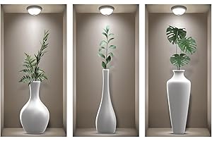3D Wall Stickers Living Room, TOARTI 3D Wall Art Stickers, Realistic 3D Window View Scenery Wall Sticker, Vase Wall Decal, Plant Wall Stickers for Bedrooms Bathroom Kitchen Wall Decor(Set of 3,8”X16”)