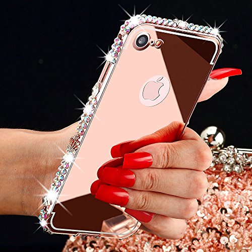 Iphone 7 Detachable Case, [2-IN-1] Happy360 Luxury 3D Bling Diamond
Mirror case+Aluminum Metal Frame Bumper Hard PC Ultra-Thin Frame Case
for Iphone 7, Rose Gold with Bling Frame