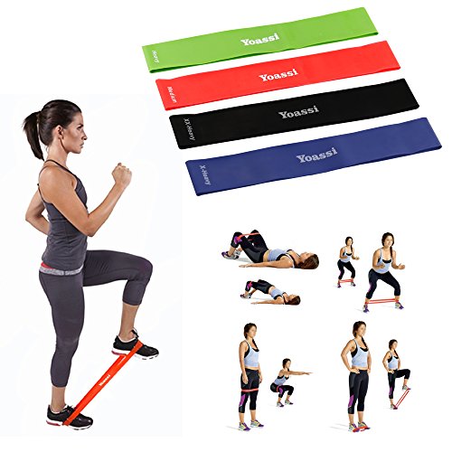 Yoassi Fitnessband 150 × 15 cm mit 4er-Set Widerstand-Bänder 30 × 5 cm in 4 Zugkraftstärken Trainingsbänder aus 100% Naturlatex - 5