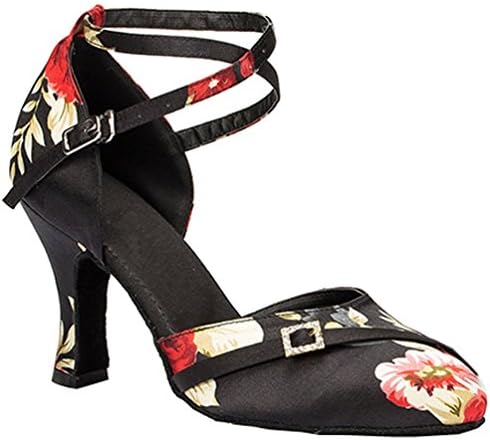 Salabobo YYM-L094 Womens Latin Ballroom Cha-cha Closed toe Mid Heel Satin Dance Shoes Black UK 5.5