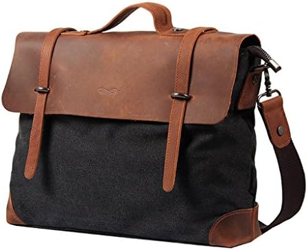 JJC321 Leather Laptop Briefcase With Detachable Sleeve Business Bag Work Case, Retro Messenger Bag Canvas Briefcase, Brown ( Size : L )