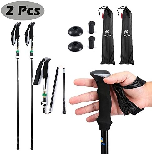 Louvra Hiking Poles Collapsible 5-Section Retractable Walking Sticks Poles Ultralight Aluminum Alloy Walking Sticks with EVA Grips for Climbing Mountaineering,Black 2 Pack