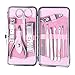 Price comparison product image Isuper 12pcs Stainless Steel Manicure Pedicure Set Nail Scissors Nail Clippers Kit With Pink Case