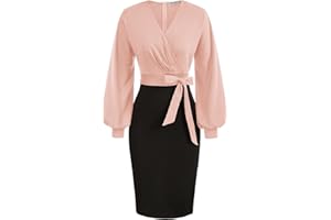 GRACE KARIN Vestido Mujer Elegantes Cuello Pico Delgado Corpiño Plisado con Cinturón