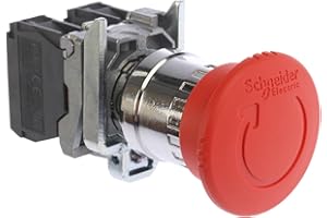 Schneider Electric Harmony XB4 - Emergency Stop Push Button Switch, Metal, 40 mm Mushroom, Trigger Latching Turn to Release, 1NO + 1NC, 22 mm Mount, XB4BS8445, Red
