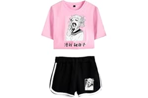 LKY STAR My Hero Academia T-Shirts und Kurze Hose Set Anime MHA Cosplay Deku Shoto Crop Top und Shorts 2pcs für Damen Mädchen