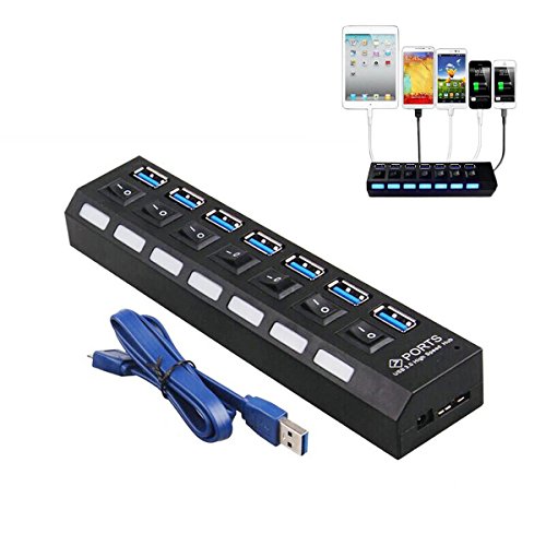 Navplus USB 3.0 Hub 7 Port Verteiler mit USB Kabel und Netzteil für PC Notebook Laptop - 7