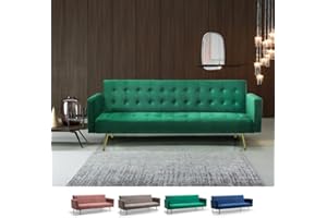 Produce Shop Divano letto moderno clic clac 3 posti in velluto gambe dorate Caullae - Verde