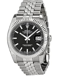 Rolex Mens New Style Heavy Band Stainless Steel Datejust Model 116234 Jubilee Band 18K White Gold Fluted Bezel Black Stick Dial