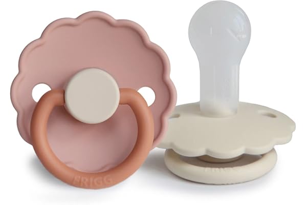 FRIGG Daisy Lot de 2 sucettes | Sucette en silicone | Sans BPA | Fabriqué au Danemark | Tétine Cerise Symétrique | (Biscuit/Cream, Taille 2 (6-18 Mois))