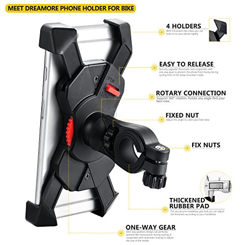 Fahrradhalterung,Dreamore Universal Fahrrad Handyhalterung Einklemmen an den vier Ecken mit 360 Grad drehbare FÃ¼r 3,5-6,5 Zoll Smartphone GPS Andere GerÃ¤te