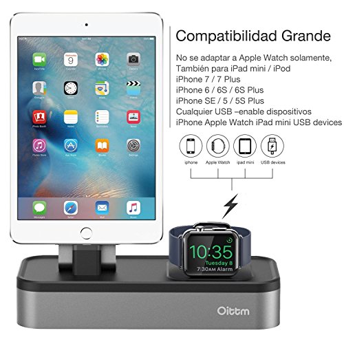Oittm 5 Puerto USB Soporte Carga para Apple Watch Series 3   Apple Watch Series 1   Apple Watch Series 2   Apple Watch Nike    iPhone 7   iPhone 8   iPhone X   iPhone 8 Plus   iPhone 6 Plus   iPhone 6S Plus   iPhone 7 Plus   iPhone 6S   iPhone 5S   iPhone SE   iPad Mini   iPod   Apple Pencil   Siri Remote  Gris 