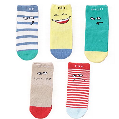SUNBVE 5 Pack Baby Boys Expression Series Seamless Cotton Socks (3-5Years)