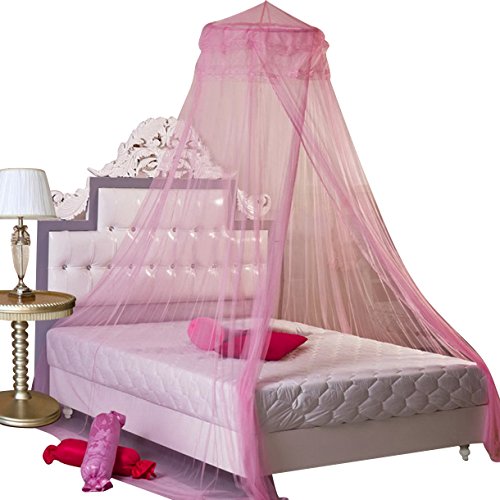 Housweety New Round Lace Curtain Dome Bed Canopy Netting Princess Mosquito Net (Pink)