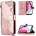 Produktbild Handyhülle für Huawei P20 Lite Leder Brieftasche,FNBK Blumen Flip Wallet Stand Case Card Slot Leder Tasche Karteneinschub Magnetverschluß Kratzfestes Rosegold Schutzhülle für Huawei P20 Lite