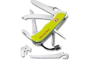Victorinox Rescue Tool Navaja con 15 funciones, incluyendo sierra cortavidrio y rompecristales, de color amarillo fluorescente