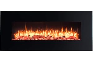 RICHEN BALDERIA Vanadis Elektrokamin - Elektrischer Wandkamin mit Heizung 1000/2000 W, realistischer 3D-Flammeneffekt, LED-Beleuchtung, Fernbedienung programmierbar, Timer, Thermostat - Schwarz