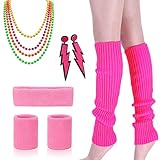 ❤PAKET & BESTE GESCHENK - 1 Stirnband + 1 Fischnetz Handschuhe + 1 Neon Perlen + 1 Neon Ohrringe + 1 Paar Bein Socke. Sie können als Geschenk kaufen, um Ihre Freunde, Familie oder Liebe zu einer 80er-Themen-Party zusammen zu gehen.