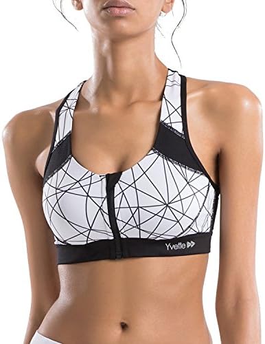 Yvette Women Sports Bra Zip Front High Impact Support Running Jogging Bras