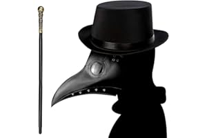 LIFREER Máscara de médico de la peste + sombrero superior + bastón de mano, accesorios de disfraz de Halloween