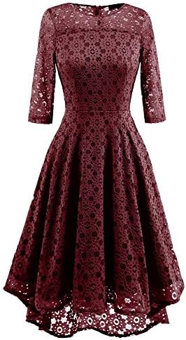 Women Lace Dresses Slim Waist Long Sleeve Club Party Skirt S-Xxl . Red . L