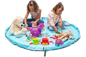 Funky Planet Bolsa de Almacenamiento de Juguetes para Lego, Bolsas de Organizador, Alfombra de Juego para niños de 60 Pulgadas (150 cm) - Organizador portátil de Juguetes para niños (Light Blue)