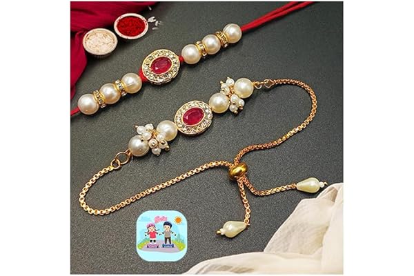 CraftVatika Rakhi Combo Set for Brother and Bhabhi Premium Lumba Floral Rakhi Kundan Bracelet for Bhaiya Men Bhabhi Women Rak