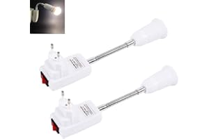 Akynite Bras Douille E27 avec Interrupteur sans Fil pour Lampe de Cuisine, AC 230V, Spot E27 Lampe de Lecture Murale, Compatible Ampoule LED, Lampe de Garage, lot de 2 (sans ampoule)