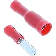 227s 100x Bullet Connector Insulated Crimp Terminals for Electrical & Audio Wiring, Cables or Wire - 50x Female and 50 x Male (Red 4mm Bullet Diameter (0.5 mm² to 1.5 mm²))
