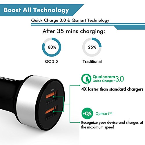 iVoler Quick Charge 3 0 Chargeur de Voiture 36W 2 Ports USB Chargeur Allume Cigare  2 QC 3 0 Port  avec 2 en 1 C  ble Micro USB   Type C  1m  pour Samsung Galaxy S9 S9  S8 S8  S7 S7 Edge  S6 S6 Edge   Note 8 5 4 Edge  LG G6 G5 G4  Asus Zenfone 4 3 2  Android smartphone  Tablette  iPhone  iPad  Batteries Externes  Chargeur Portable  etc  - Noir   Argent
