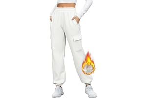 heekpek Pantalon Cargo pour Femme Pantalons de Jogging en Coton Doublé de Polaire Pantalon Large à Taille Haute Automne Hiver Vêtements de Sport pour Le Yoga, Le Fitness