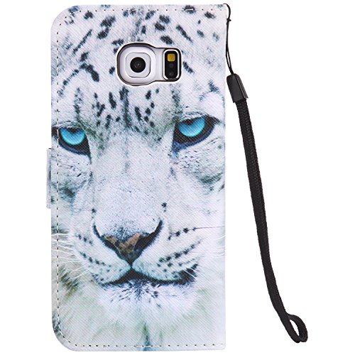 Feeltech Samsung Galaxy S6 Edge Hülle PU-Leder und Brieftasche Bunte Muster Fall mit Magnetverschluss, Hybrid-Kickstand mit Stand-Funktion, schlagen Sie schützende weiche TPU Stoßstangenabdeckung und Kreditkartenhalter für Samsung Galaxy S6 Edge Handgelenk Bügel-Buch-Art-Geldbeutel-Tasche mit 2 In 1 Berühren Sie Stift – White leopard - 3