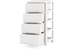 ‎KOMFOTTEU KOMFOTTEU Schmaler Nischenschrank auf Rollen, Rollschrank mit 4/5/6 Schubladen, Rollwagen Nischenregal platzsparend, Ordnungswagen für Küche,Badezimmer (4 Ebenen, 40 x 32 x 79 cm)