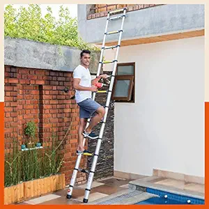 Bathla Vanguard Telescopic Aluminium Alloy Ladder for Home with Anti-Slip Shoes