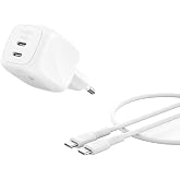 Belkin SmartProtect 2 Portlu USB-C Şarj Cihazı 50 W, &Ccedil;ift Portlu GaN Şarj Cihazı, 1 m USB-C Kablo Dahil, MacBook, iPhone 17, 