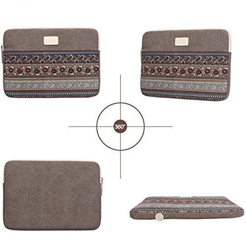 Gaofan Vintage Bohème Stil Canvas-Gewebe Hülle Sleeve Tasche für 15″ -15,6″ Laptop / Notebook Computer / MacBook / MacBook Pro / MacBook Air - 4
