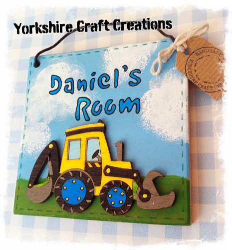Handmade Handcrafted PERSONALISED with Name Digger Boys Children's Kids Door Sign Bedroom Decor Picture