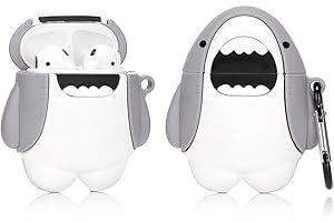 YIGEYI Silikonowe etui Kompatybilne z Airpods 1 i 2 Funny Cute 3D Cartoon Cover [Serie Zwierząt] (Wielki Biały Rekin)