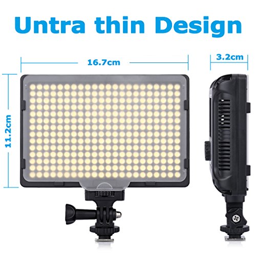 Excelvan PT-308S Lampe Vid  o LED Ultra-Mince 308PCS LEDS 5600K 2400LM   clairage Photo Portable Dimmable  pour Canon Nikon Pentax JVC DSLR Cam  scope DV