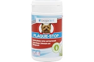 Bogadent Plaque-Stop - Hunde Zahnpflege - 70g - Pulver zur Beseitigung von Zahnstein & gegen Mundgeruch bei Hunden - Einfach Zahnstein selbst entfernen - Zahnsteinentferner Hund, UBO0783