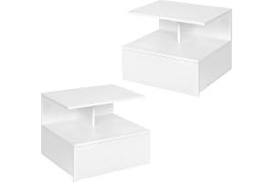 WOLTU Set med 2 hängande sängbord, trä, 40 x 35 x 31 cm, vitt | Sängbord för sovrum med 1 låda och 1 öppet fack, väggmonterin