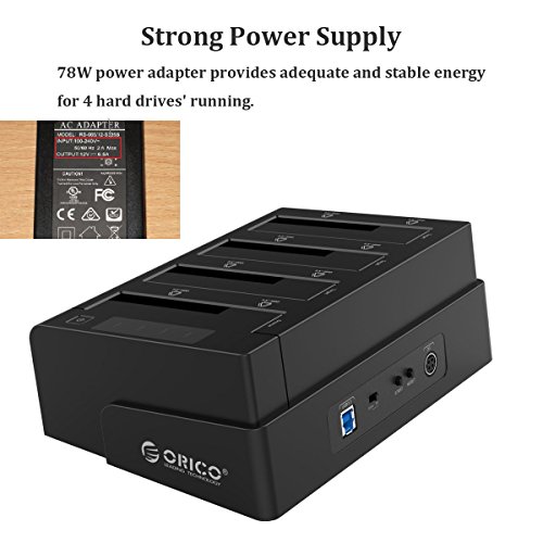 ORICO 6648US3-C 4 Bay USB 3.0 SATA I/II/III HDD Clone Festplattendockingstation – 1 zu 3 Klonfunktion für 2,5 und 3,5 Zoll Festplatten und SSDs – bis zu 4x8TB (=32TB) Speicherkapazität – ABS-Material Schwarze Farbe - 5