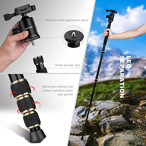 K&F Concept TM2534 Kit Trípode Flexible Cámara Reflex Extensible Unipod Monopod Aluminio con Rótula de Bola Placa Rápida Liberación Trípode Monopié para Canon Nikon Sony GoPro Cámara DSLR y DV, Plata - K&F Concept