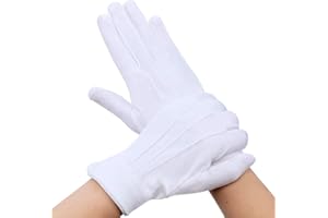 EODKSE 2 Guanti Cerimonia Bianchi in Cotone Nylon Morbido Traspirante con Bottone per Abiti Formali, Banchetti, Esame Gioielli (3 Cuciture)