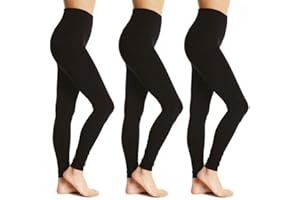 Bonjour® (3-Pack High Waisted Leggings for Women Stretchy Soft Touch Women's Non See Through Full Length Comfort Cotton Leggings Soft, Plus Sizes