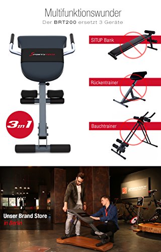 Sportstech patentierter 3in1 Rückentrainer & Bauchtrainer mit innovativem Anti-Rutsch Design, der klappbare, multifunktionale BRT200 mit ergonomischem Polster, Quick Release & 5 Schwierigkeitsgraden - 3