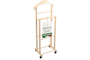 OWIJI Indossatore Appendiabiti Legno Faggio Naturale Rotelle Servo Muto Doppio Dimensioni 45 x 30 x 95 cm Appendiabiti Vestiti Camera Letto Cabina Armadio Grezzo