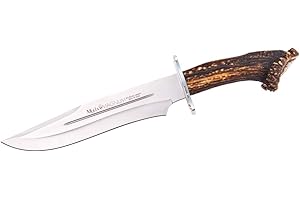 WARMHAND Muela Cuchillo de Caza Magnum MAGNUM-26 hoja de acero MoVa de 26 cm y empuñadura de asta de ciervo. Aparece en la película Seraphim Falls para Caza, Pesca, Supervivencia y Bushcraft + Portabotellas
