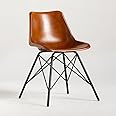 WSG Cross Leg Dining Chair Plain Tan Genuine Retro Leather Roadhouse Seat Industrial Black Metal Base